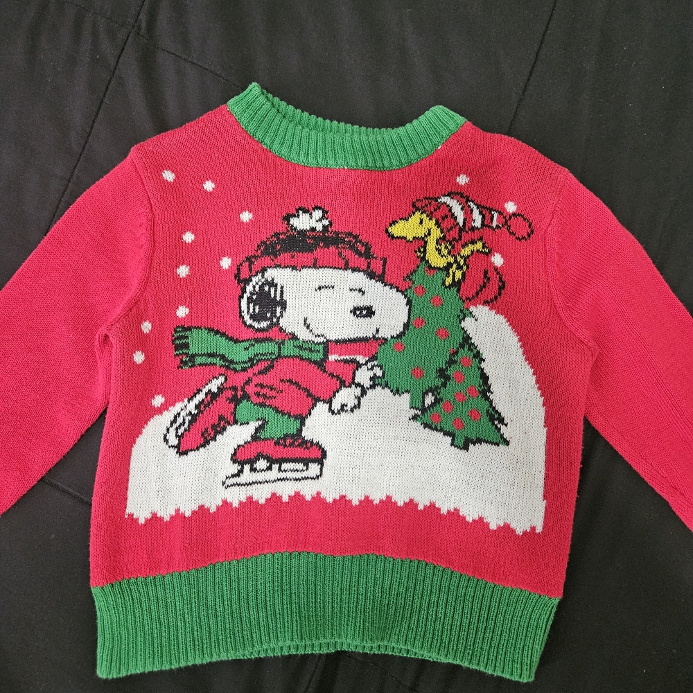 Peanuts Green and Red Knit Sweater